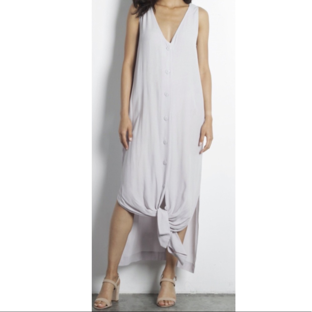 Mod Ref Oakley Dress Light Gray Button Front Maxi